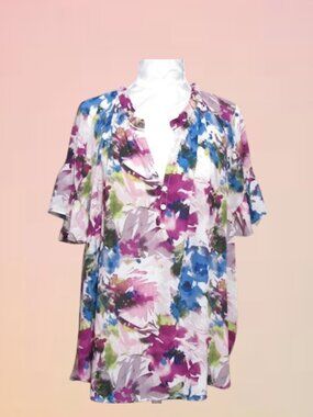 Cynthia Rowley size 1X women top color white floral short sleeves
